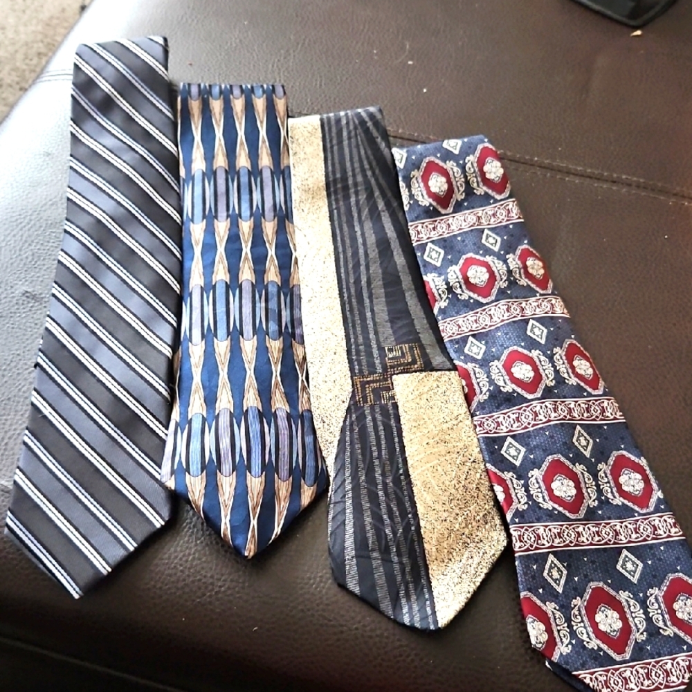 100% Silk Men's Assorted Patterned Ties - Blue, Gold, Red